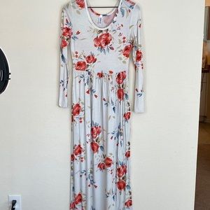 Long Sleeve White Floral Maxi Dress